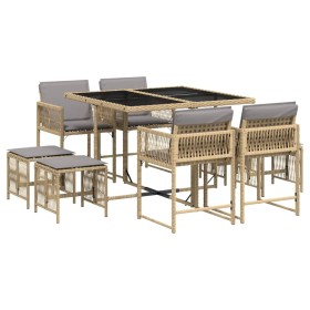 vidaXL 9-tlg. Garten-Essgruppe mit Kissen Beigemischung Poly Rattan