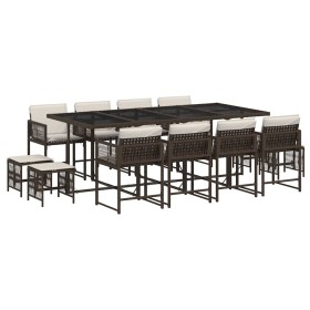 vidaXL 13-tlg. Garten-Essgruppe mit Kissen Braun Poly Rattan
