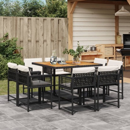 vidaXL 9-tlg. Garten-Essgruppe mit Kissen Schwarz Poly Rattan