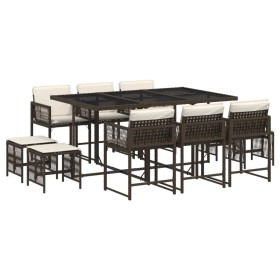 vidaXL 11-tlg. Garten-Essgruppe mit Kissen Braun Poly Rattan