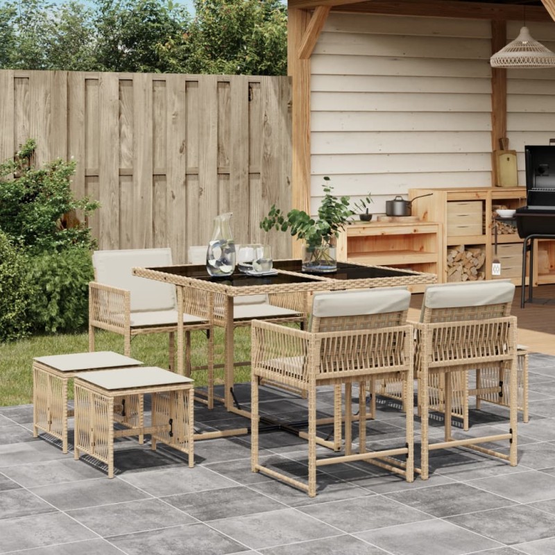 vidaXL 9-tlg. Garten-Essgruppe mit Kissen Beige Poly Rattan vidaXL 9-tlg. Garten-Essgruppe mit Kissen Beige Poly Rattan