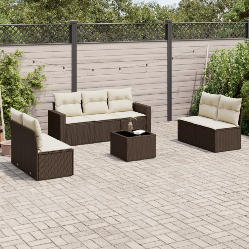 vidaXL 8-tlg. Garten-Sofagarnitur mit Kissen Braun Poly Rattan vidaXL 8-tlg. Garten-Sofagarnitur mit Kissen Braun Poly Rattan