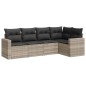 vidaXL 5-tlg. Garten-Sofagarnitur mit Kissen Hellgrau Poly Rattan vidaXL 5-tlg. Garten-Sofagarnitur mit Kissen Hellgrau Poly Rattan