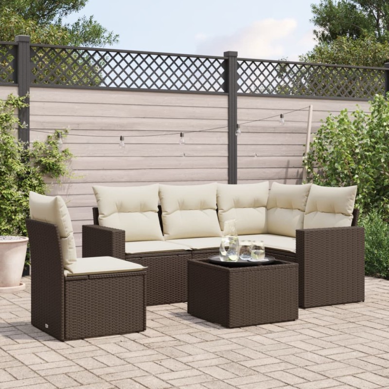 vidaXL 6-tlg. Garten-Sofagarnitur mit Kissen Braun Poly Rattan vidaXL 6-tlg. Garten-Sofagarnitur mit Kissen Braun Poly Rattan