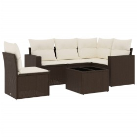 vidaXL 6-tlg. Garten-Sofagarnitur mit Kissen Braun Poly Rattan