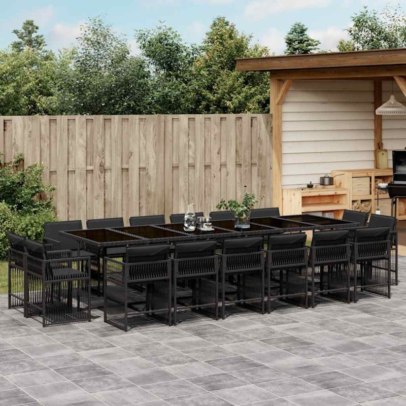 vidaXL 17-tlg. Garten-Essgruppe mit Kissen Schwarz Poly Rattan vidaXL 17-tlg. Garten-Essgruppe mit Kissen Schwarz Poly Rattan