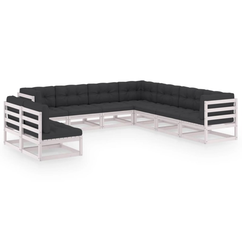 9-tlg. Garten-Lounge-Set mit Kissen Weiß Kiefer Massivholz 9-tlg. Garten-Lounge-Set mit Kissen Weiß Kiefer Massivholz