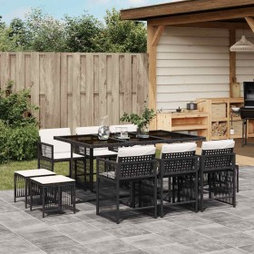 vidaXL 11-tlg. Garten-Essgruppe mit Kissen Schwarz Poly Rattan