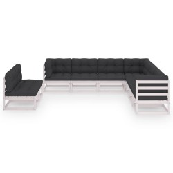 9-tlg. Garten-Lounge-Set mit Kissen Weiß Kiefer Massivholz