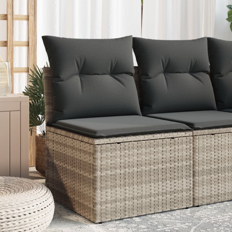 vidaXL Gartensofa ohne Armlehnen mit Kissen Hellgrau Poly Rattan vidaXL Gartensofa ohne Armlehnen mit Kissen Hellgrau Poly Rattan