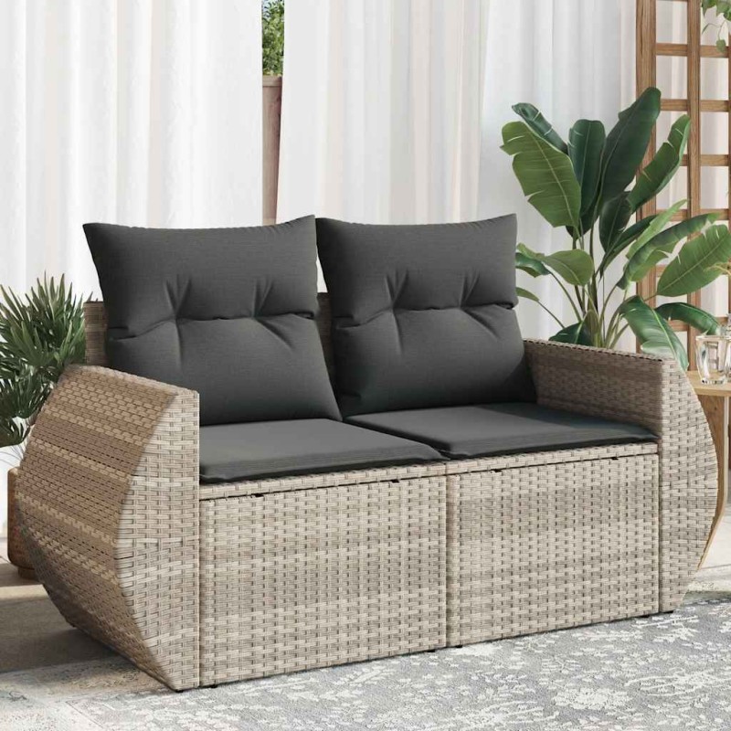vidaXL Gartensofa mit Kissen 2-Sitzer Hellgrau Poly Rattan vidaXL Gartensofa mit Kissen 2-Sitzer Hellgrau Poly Rattan