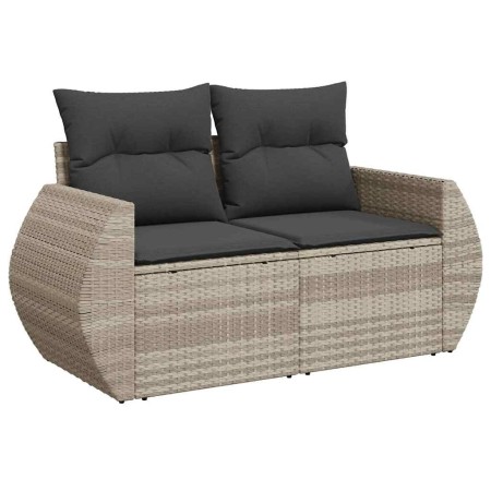vidaXL Gartensofa mit Kissen 2-Sitzer Hellgrau Poly Rattan
