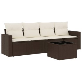 vidaXL 5-tlg. Garten-Sofagarnitur mit Kissen Braun Poly Rattan