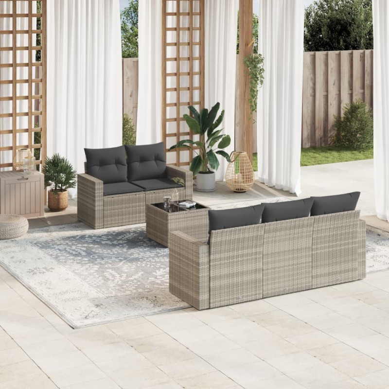 vidaXL 6-tlg. Garten-Sofagarnitur mit Kissen Hellgrau Poly Rattan vidaXL 6-tlg. Garten-Sofagarnitur mit Kissen Hellgrau Poly Rattan