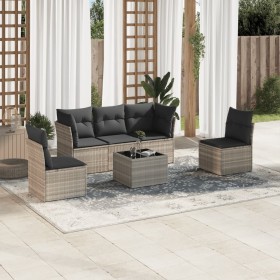 vidaXL 6-tlg. Garten-Sofagarnitur mit Kissen Hellgrau Poly Rattan