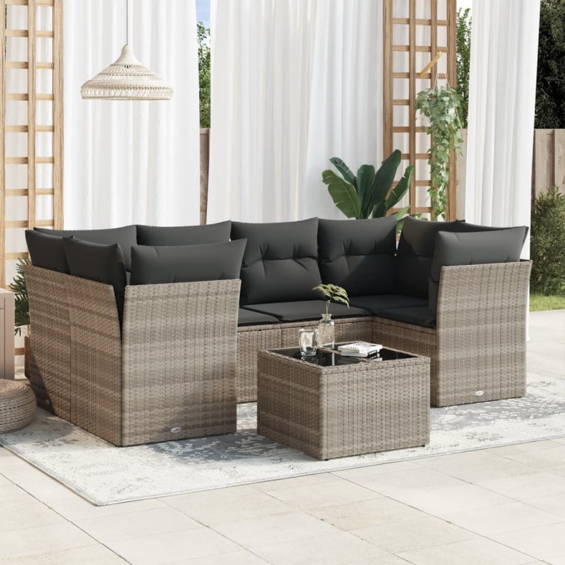 vidaXL 7-tlg. Garten-Sofagarnitur mit Kissen Hellgrau Poly Rattan vidaXL 7-tlg. Garten-Sofagarnitur mit Kissen Hellgrau Poly Rattan