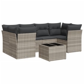 vidaXL 7-tlg. Garten-Sofagarnitur mit Kissen Hellgrau Poly Rattan