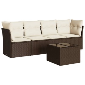 vidaXL 5-tlg. Garten-Sofagarnitur mit Kissen Braun Poly Rattan