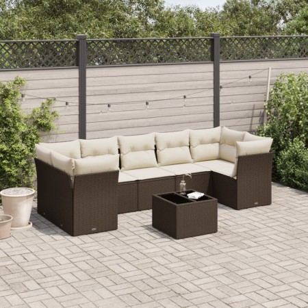 vidaXL 8-tlg. Garten-Sofagarnitur mit Kissen Braun Poly Rattan
