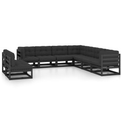vidaXL 9-tlg. Garten-Lounge-Set mit Kissen Schwarz Massivholz Kiefer