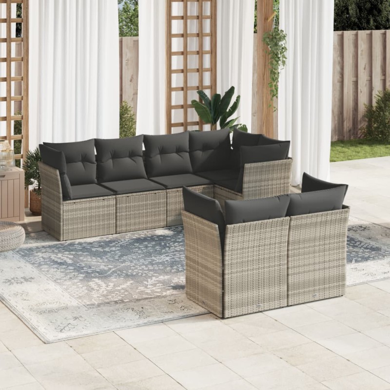 vidaXL 7-tlg. Garten-Sofagarnitur mit Kissen Hellgrau Poly Rattan vidaXL 7-tlg. Garten-Sofagarnitur mit Kissen Hellgrau Poly Rattan