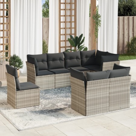 vidaXL 8-tlg. Garten-Sofagarnitur mit Kissen Hellgrau Poly Rattan