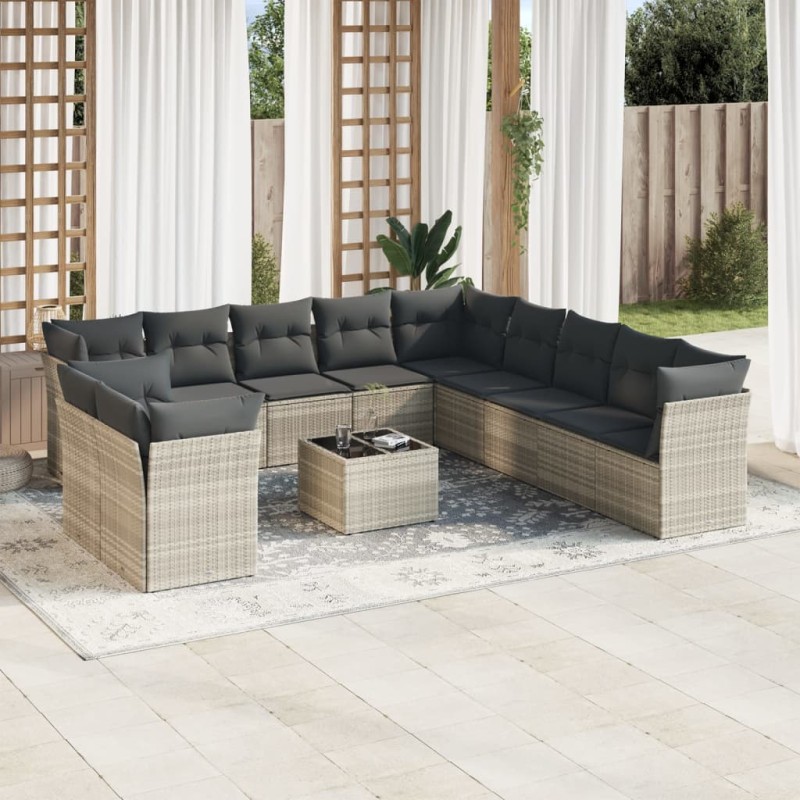 vidaXL 12-tlg. Garten-Sofagarnitur mit Kissen Hellgrau Poly Rattan vidaXL 12-tlg. Garten-Sofagarnitur mit Kissen Hellgrau Poly Rattan