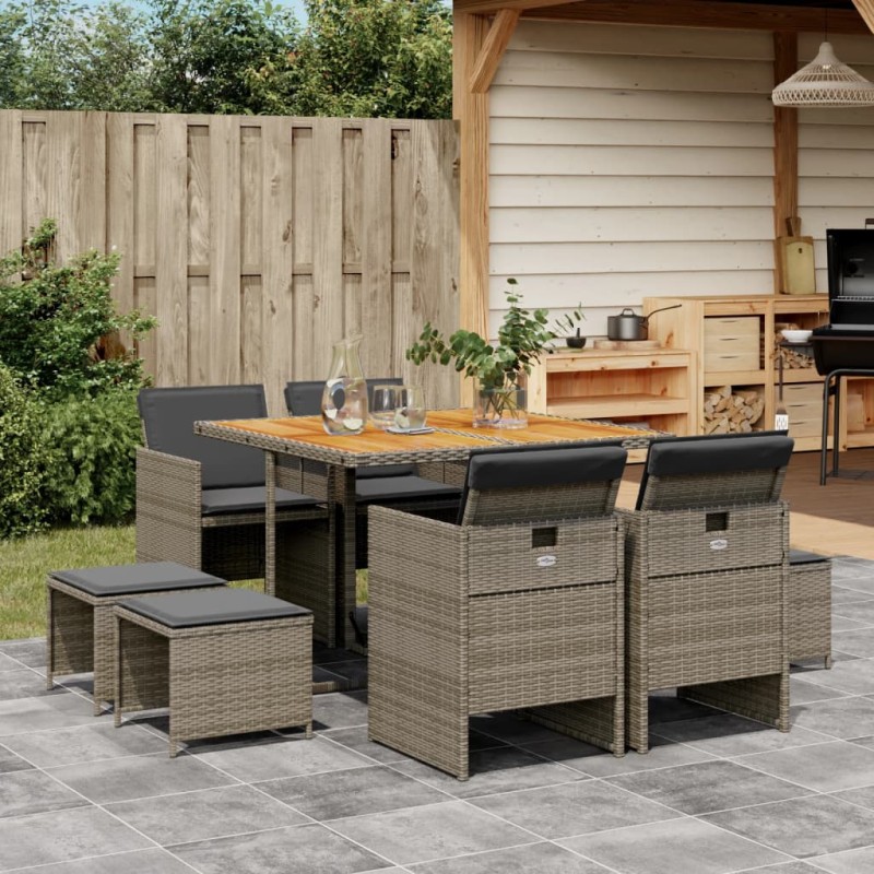 vidaXL 9-tlg. Garten-Essgruppe mit Kissen Grau Poly Rattan vidaXL 9-tlg. Garten-Essgruppe mit Kissen Grau Poly Rattan