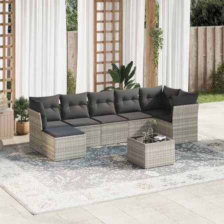 vidaXL 8-tlg. Garten-Sofagarnitur mit Kissen Hellgrau Poly Rattan