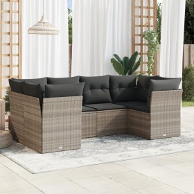 vidaXL 6-tlg. Garten-Sofagarnitur mit Kissen Hellgrau Poly Rattan