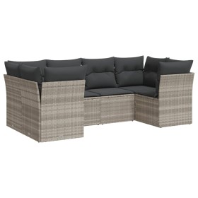 vidaXL 6-tlg. Garten-Sofagarnitur mit Kissen Hellgrau Poly Rattan