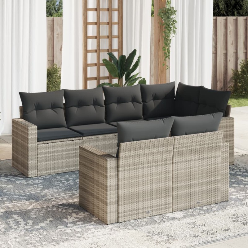 vidaXL 7-tlg. Garten-Sofagarnitur mit Kissen Hellgrau Poly Rattan vidaXL 7-tlg. Garten-Sofagarnitur mit Kissen Hellgrau Poly Rattan