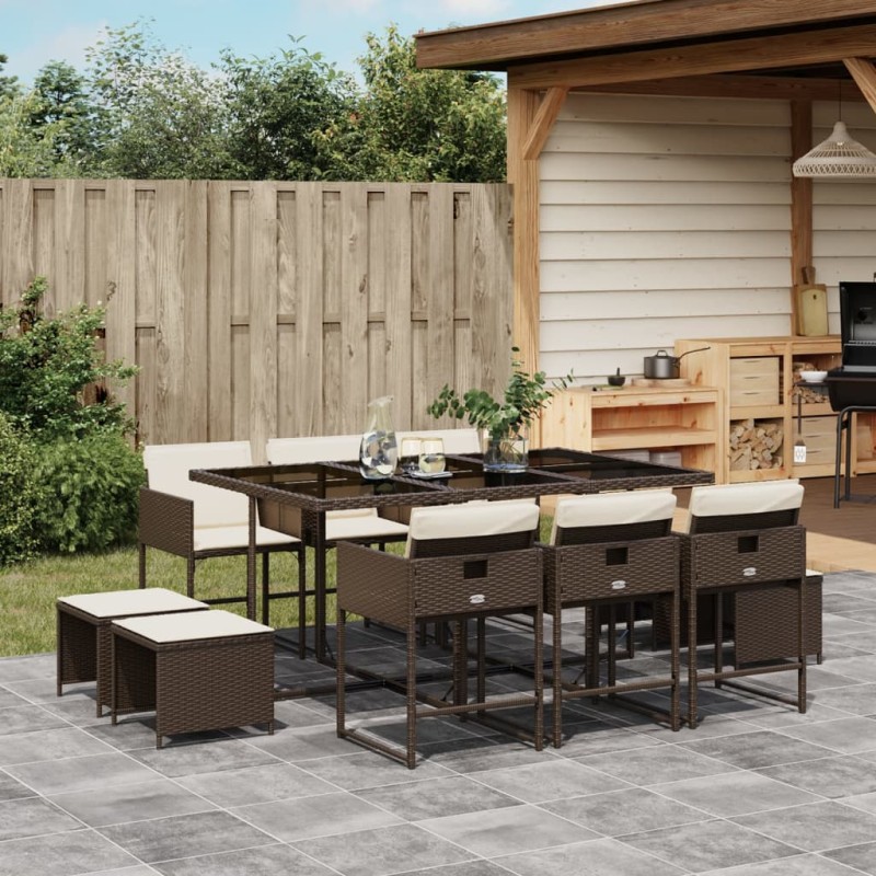 vidaXL 11-tlg. Garten-Essgruppe mit Kissen Braun Poly Rattan vidaXL 11-tlg. Garten-Essgruppe mit Kissen Braun Poly Rattan