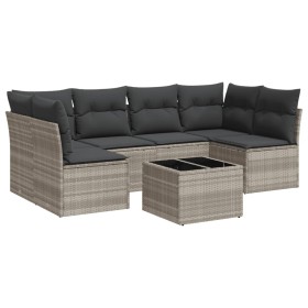 vidaXL 7-tlg. Garten-Sofagarnitur mit Kissen Hellgrau Poly Rattan