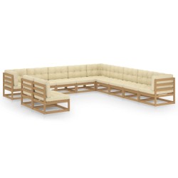 11-tlg. Garten-Lounge-Set Kissen Honigbraun Kiefer Massivholz