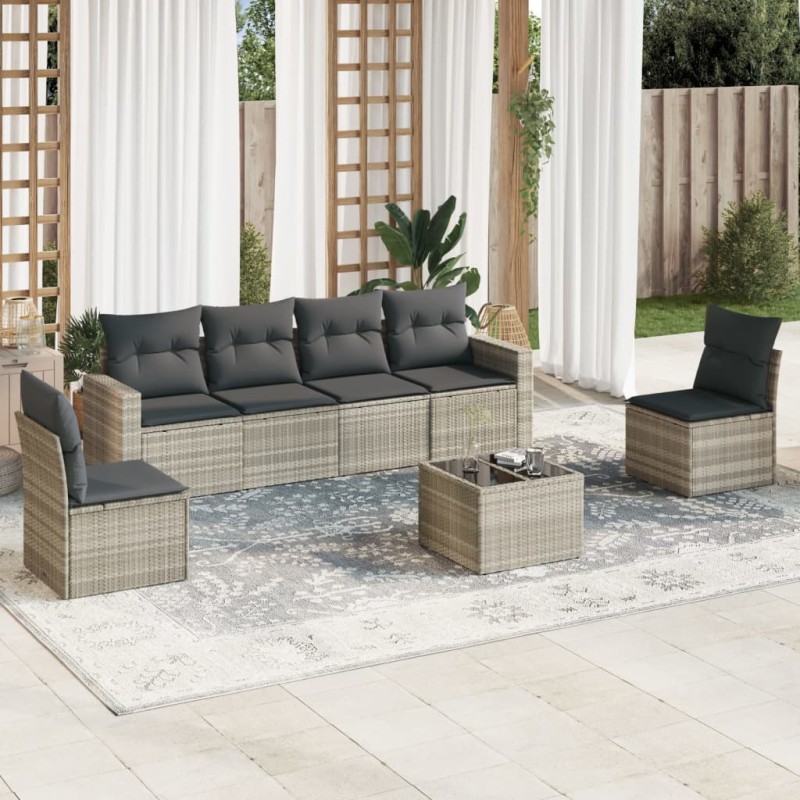 vidaXL 7-tlg. Garten-Sofagarnitur mit Kissen Hellgrau Poly Rattan vidaXL 7-tlg. Garten-Sofagarnitur mit Kissen Hellgrau Poly Rattan