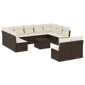 vidaXL 12-tlg. Garten-Sofagarnitur mit Kissen Braun Poly Rattan