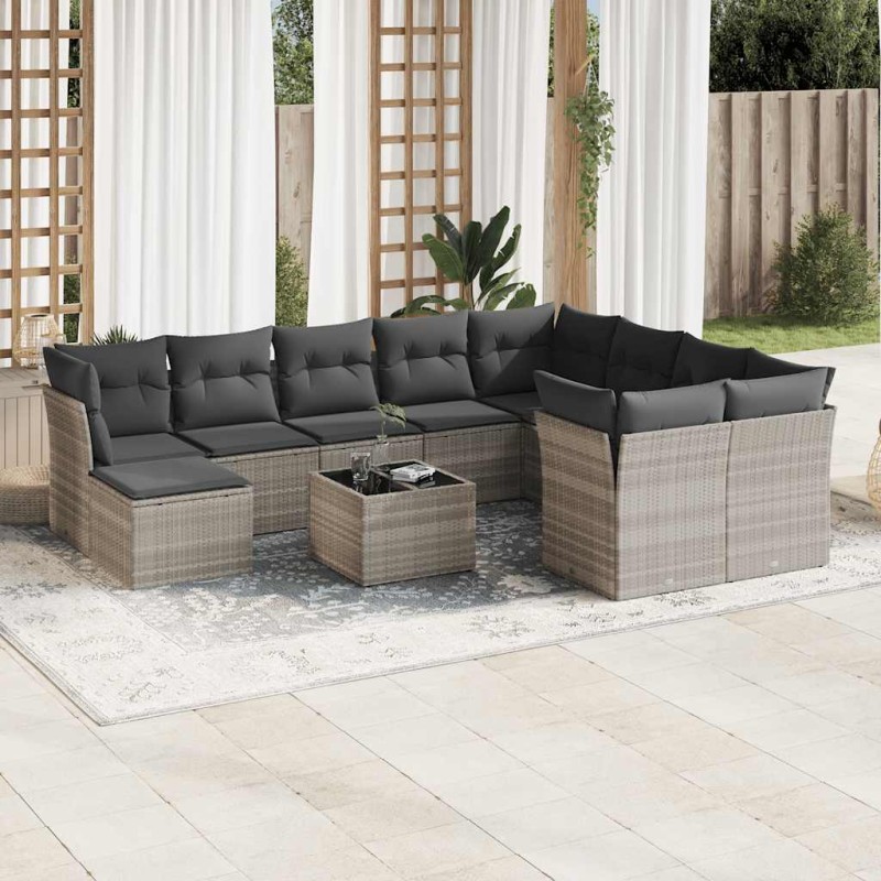 vidaXL 11-tlg. Garten-Sofagarnitur mit Kissen Hellgrau Poly Rattan vidaXL 11-tlg. Garten-Sofagarnitur mit Kissen Hellgrau Poly Rattan