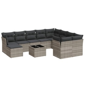 vidaXL 11-tlg. Garten-Sofagarnitur mit Kissen Hellgrau Poly Rattan