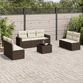 vidaXL 8-tlg. Garten-Sofagarnitur mit Kissen Braun Poly Rattan