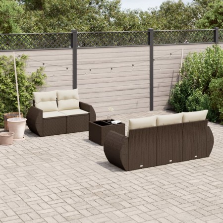vidaXL 6-tlg. Garten-Sofagarnitur mit Kissen Braun Poly Rattan