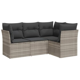 vidaXL 4-tlg. Garten-Sofagarnitur mit Kissen Hellgrau Poly Rattan