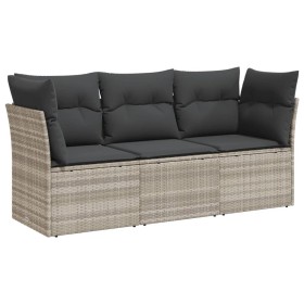 vidaXL 3-tlg. Garten-Sofagarnitur mit Kissen Hellgrau Poly Rattan