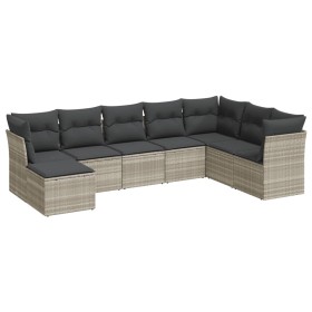 vidaXL 8-tlg. Garten-Sofagarnitur mit Kissen Hellgrau Poly Rattan