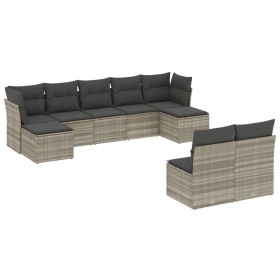 vidaXL 9-tlg. Garten-Sofagarnitur mit Kissen Hellgrau Poly Rattan