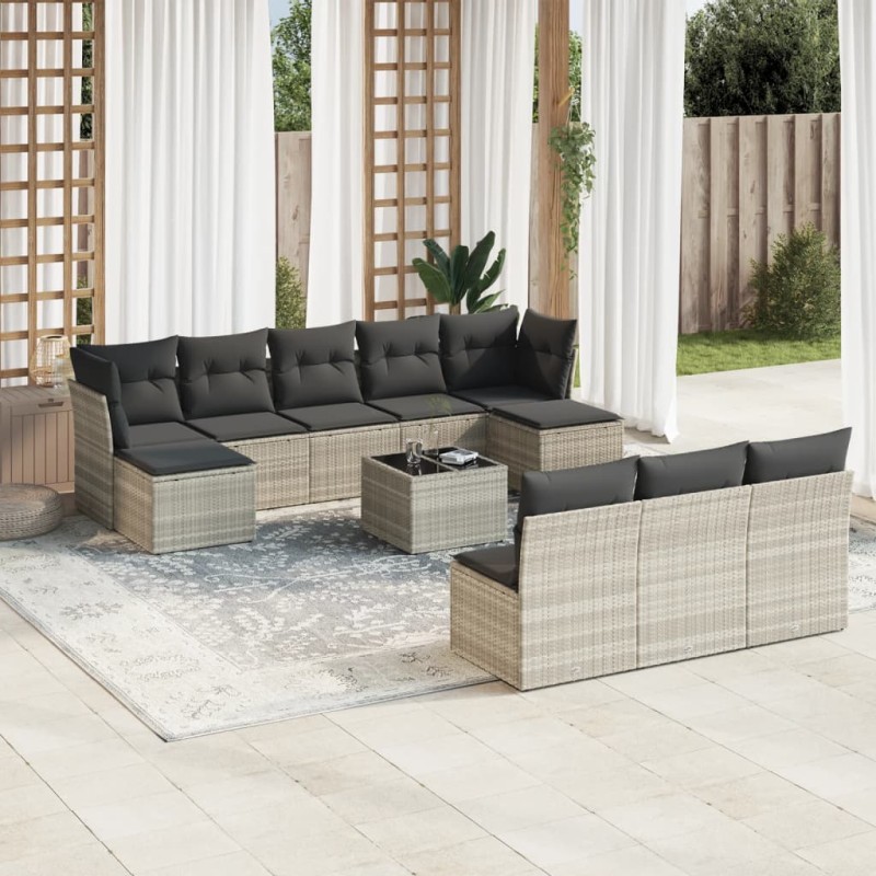 vidaXL 11-tlg. Garten-Sofagarnitur mit Kissen Hellgrau Poly Rattan vidaXL 11-tlg. Garten-Sofagarnitur mit Kissen Hellgrau Poly Rattan