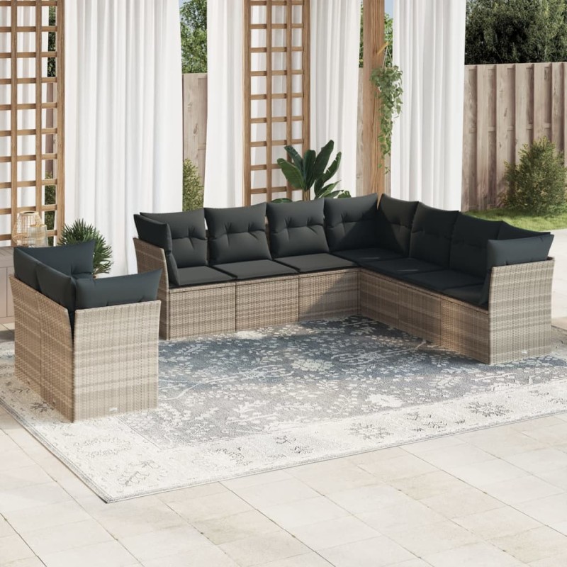 vidaXL 9-tlg. Garten-Sofagarnitur mit Kissen Hellgrau Poly Rattan vidaXL 9-tlg. Garten-Sofagarnitur mit Kissen Hellgrau Poly Rattan
