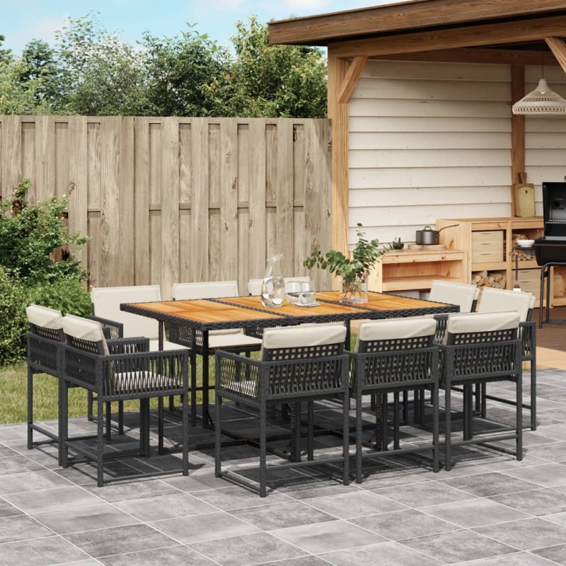 vidaXL 11-tlg. Garten-Essgruppe mit Kissen Schwarz Poly Rattan vidaXL 11-tlg. Garten-Essgruppe mit Kissen Schwarz Poly Rattan