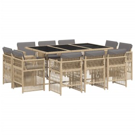 vidaXL 11-tlg. Garten-Essgruppe mit Kissen Beigemischung Poly Rattan