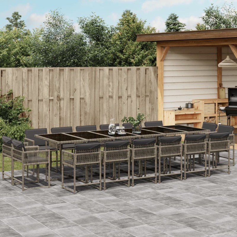 vidaXL 17-tlg. Garten-Essgruppe mit Kissen Grau Poly Rattan vidaXL 17-tlg. Garten-Essgruppe mit Kissen Grau Poly Rattan